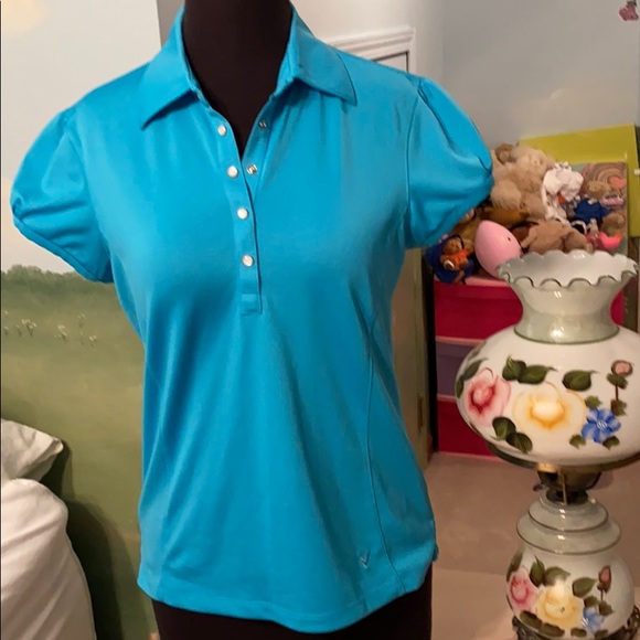 Callaway golf top- turquoise with white buttons - Picture 3 of 10